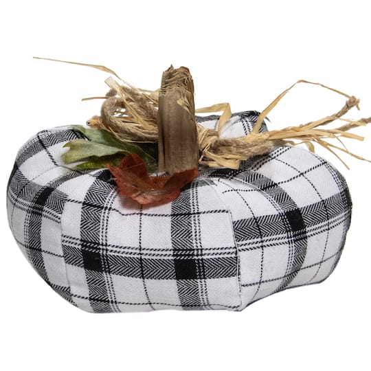 4" Black & White Fabric Fall Harvest Tabletop Pumpkin